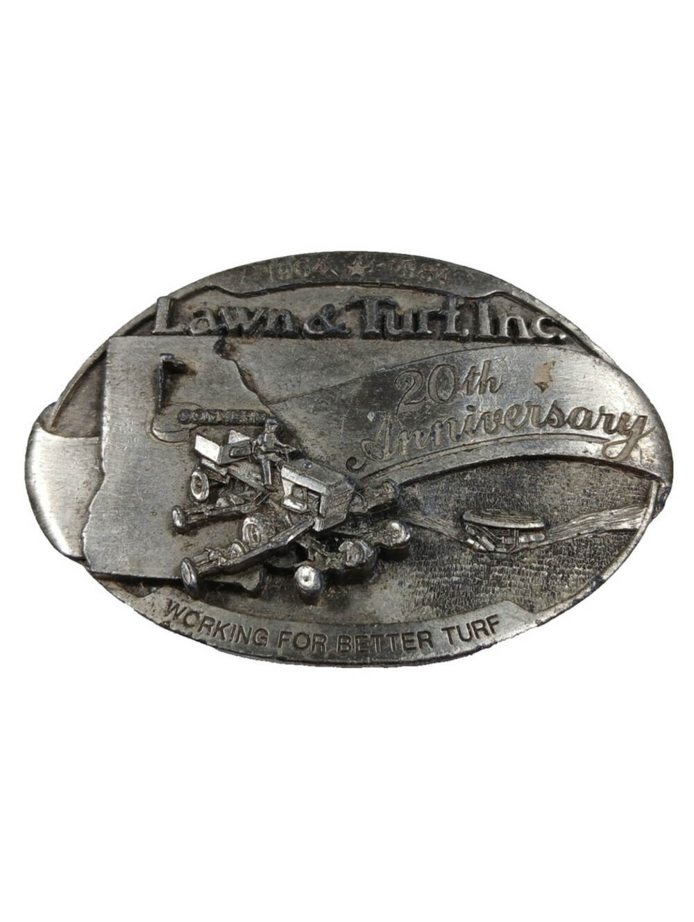 Rare Vintage belt buckle for men 20th Anniversary 1964-1984 Lawn & Turf Co.